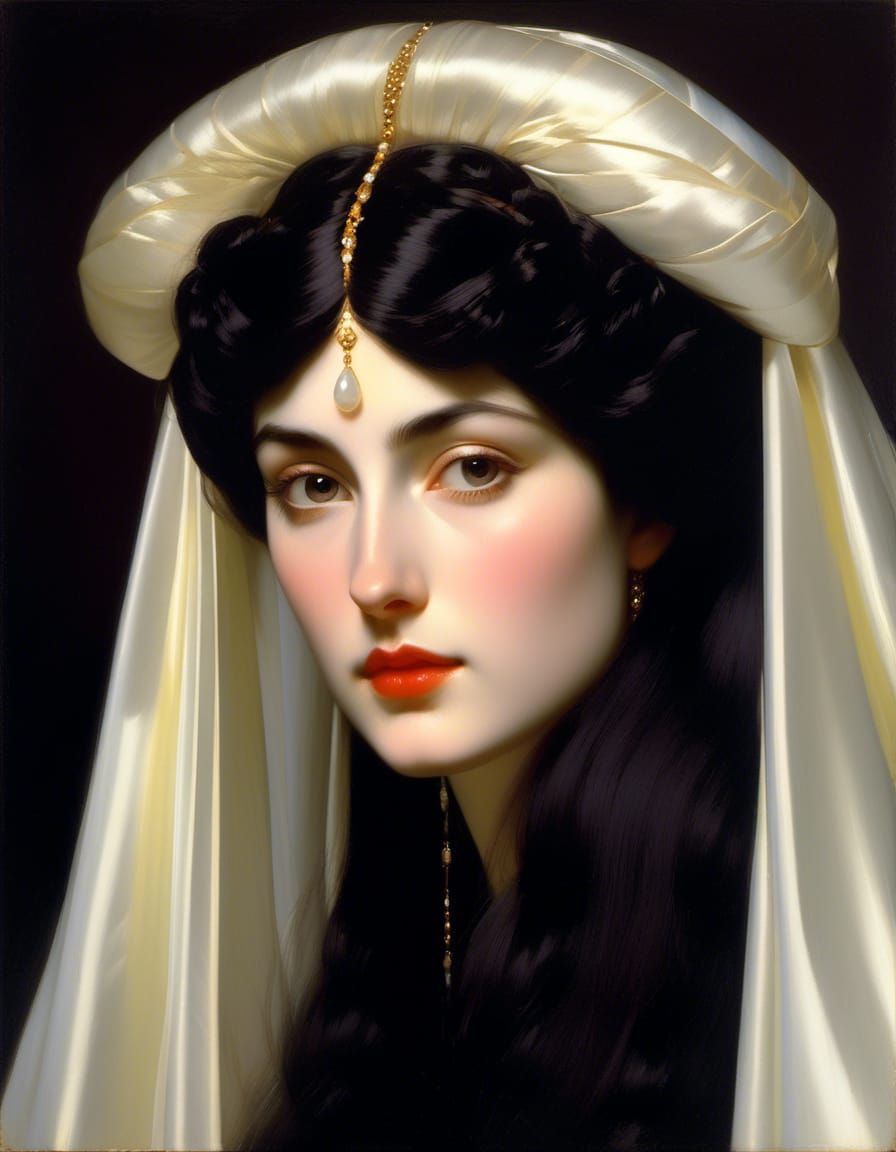 Portrait with Oily Black Hair in Oil Painting Style