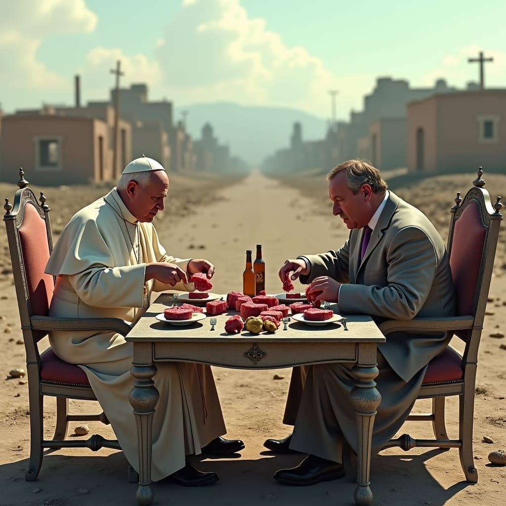 Pope Pius XII in Dystopian Landscape, 3D Render