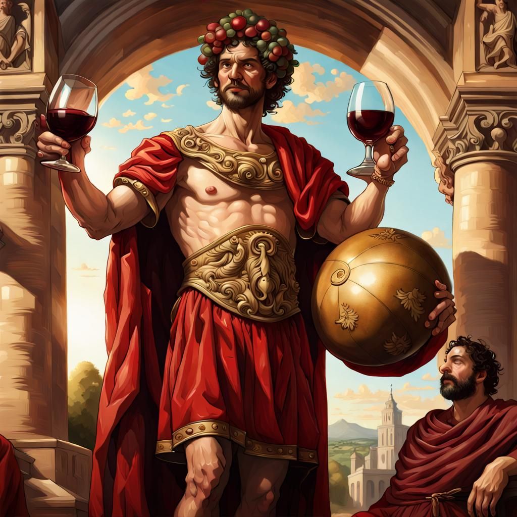 Renaissance Roman God with Football and Wine