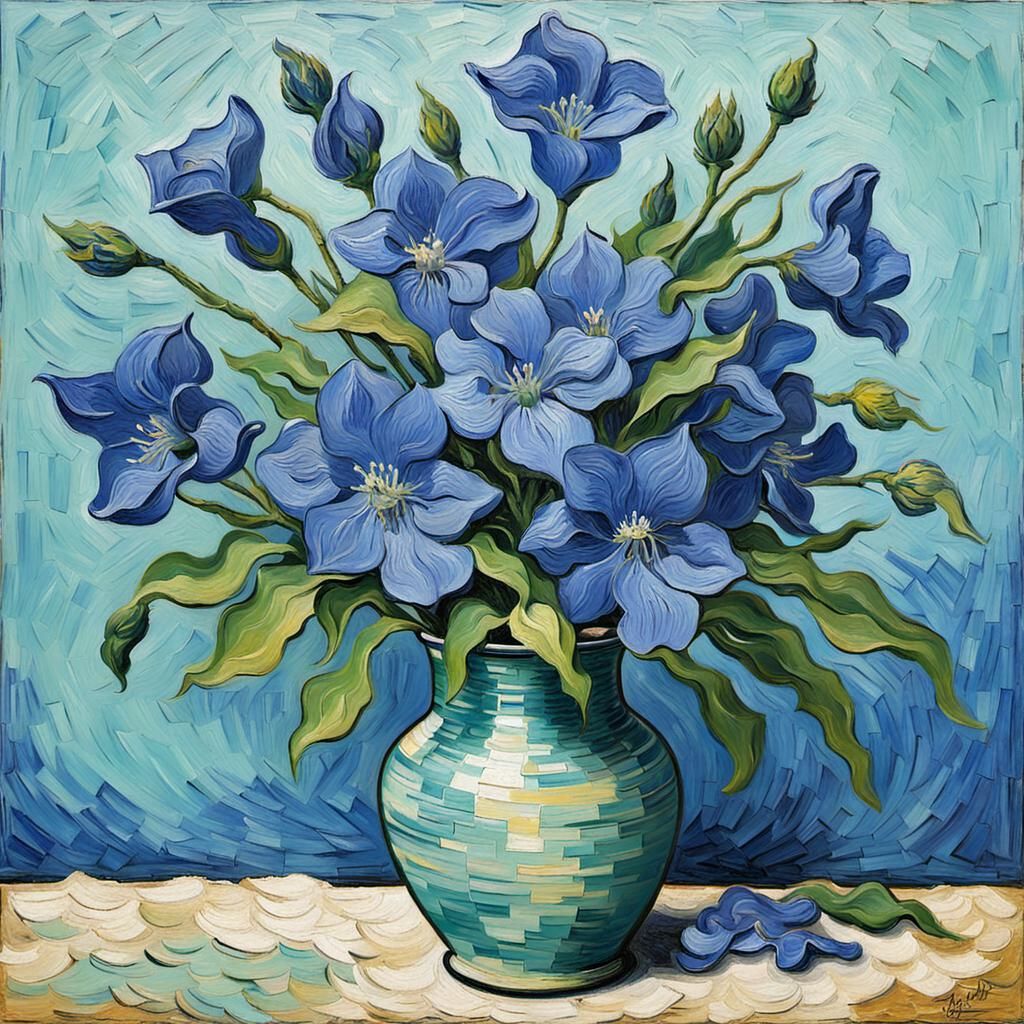 Vase with Platycodon Grandiflorus in Impasto Style