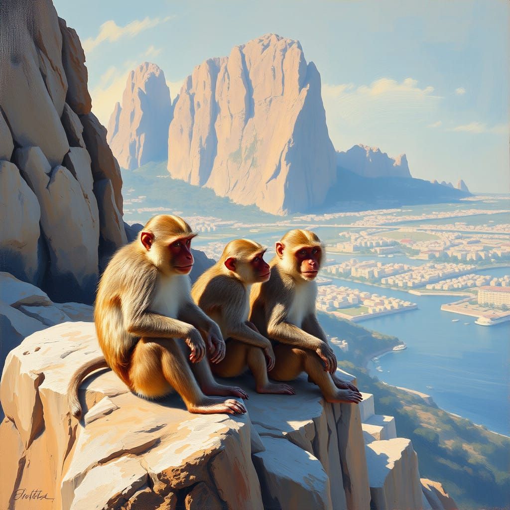 Serene Barbary Macaques Bask on Gibraltar's Weathered Cliffs