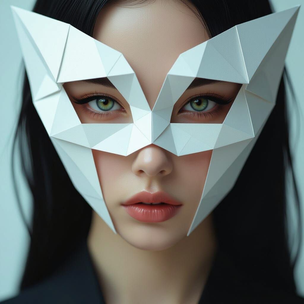 Egirl with Origami Mask in Futuristic Style