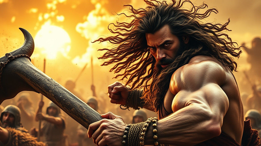 Mighty Samson Battles Philistines in Epic Photorealistic Por...