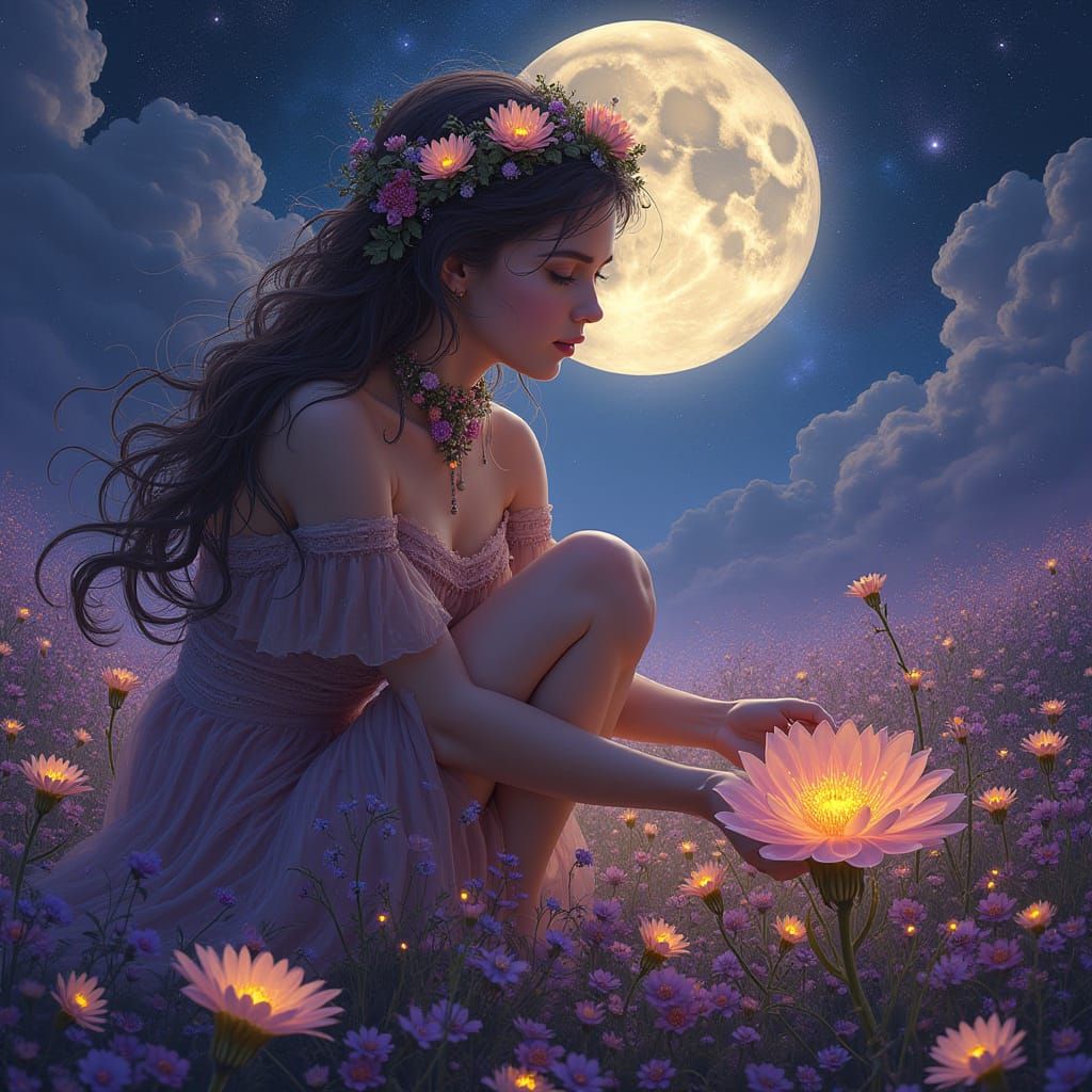 Celestial Gardener Goddess in Art Nouveau Style