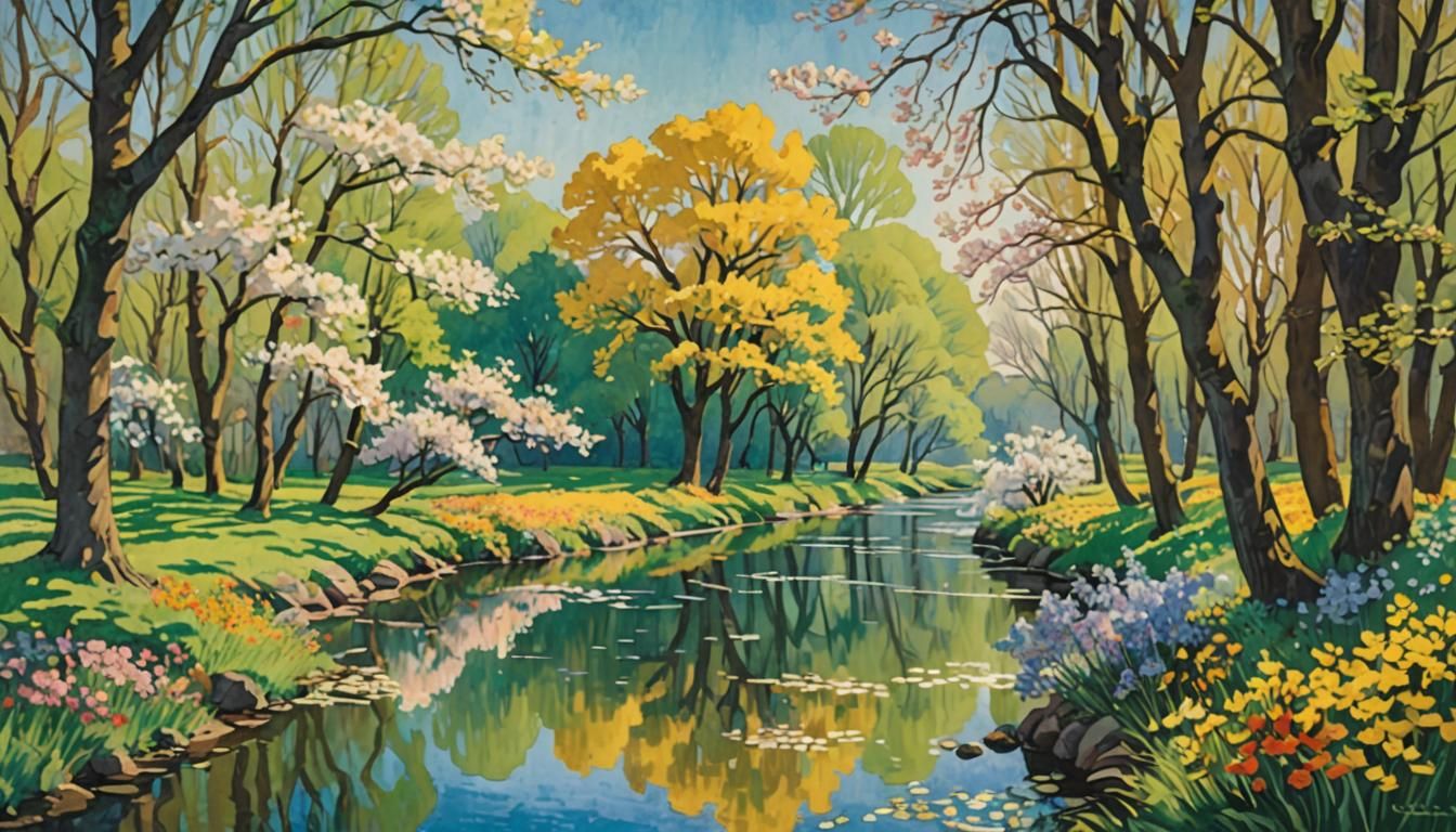 Impressionist Gouache Painting of Vienna in Springtime