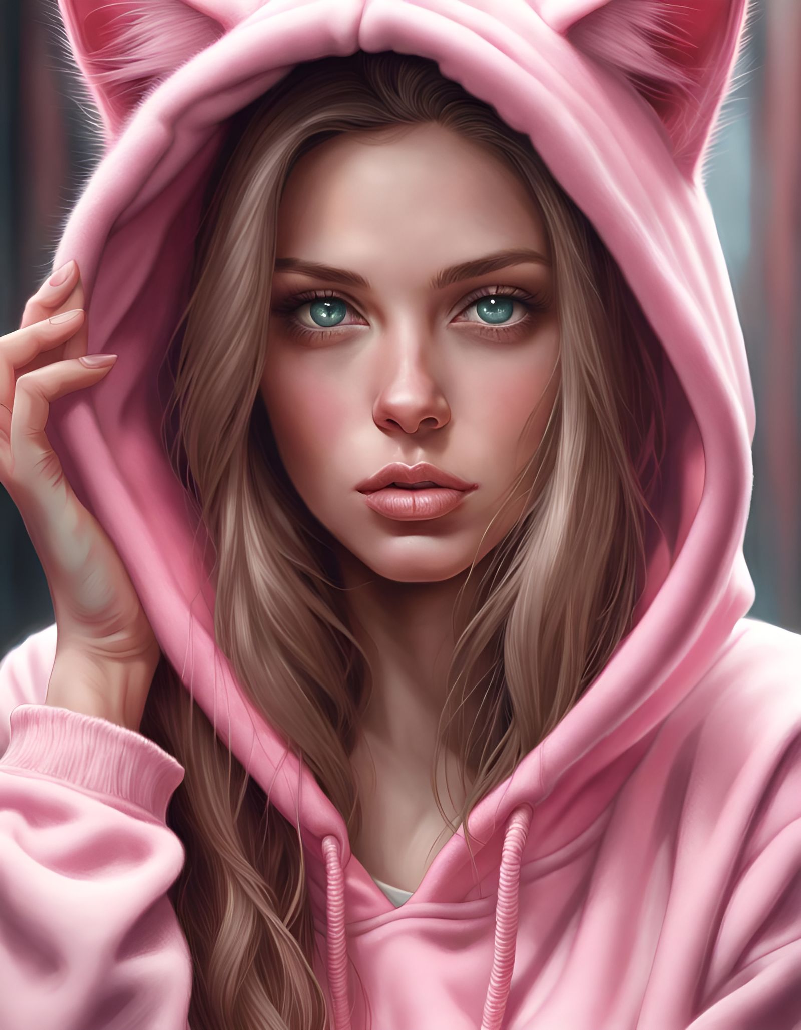 Woman in Pink Hoodie, Digital Illustration