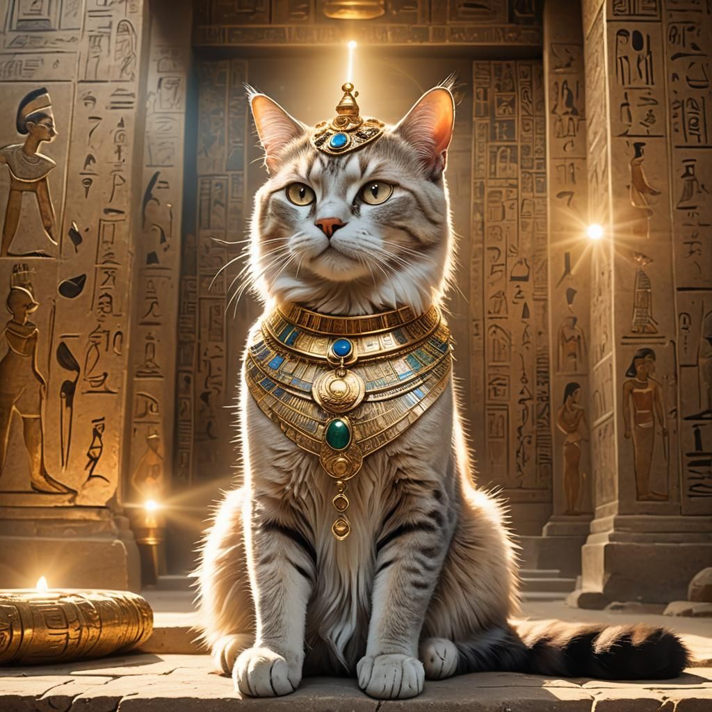 Regal Cat in Ancient Egyptian Temple