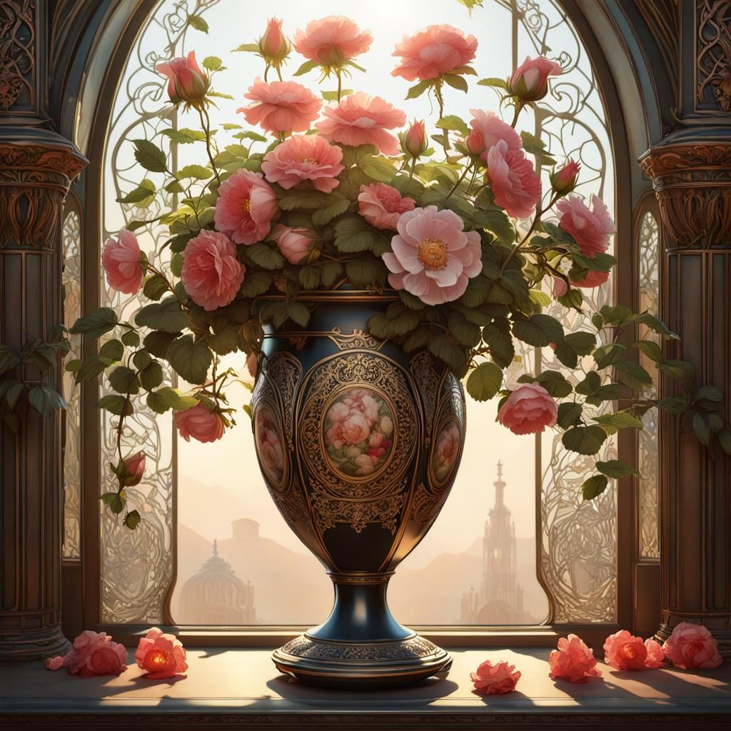 Wild Roses in Alphonse Mucha Style