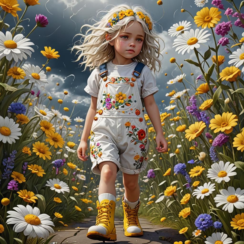 Girl with Psychedelic Flowers, Fantasy Concept Art