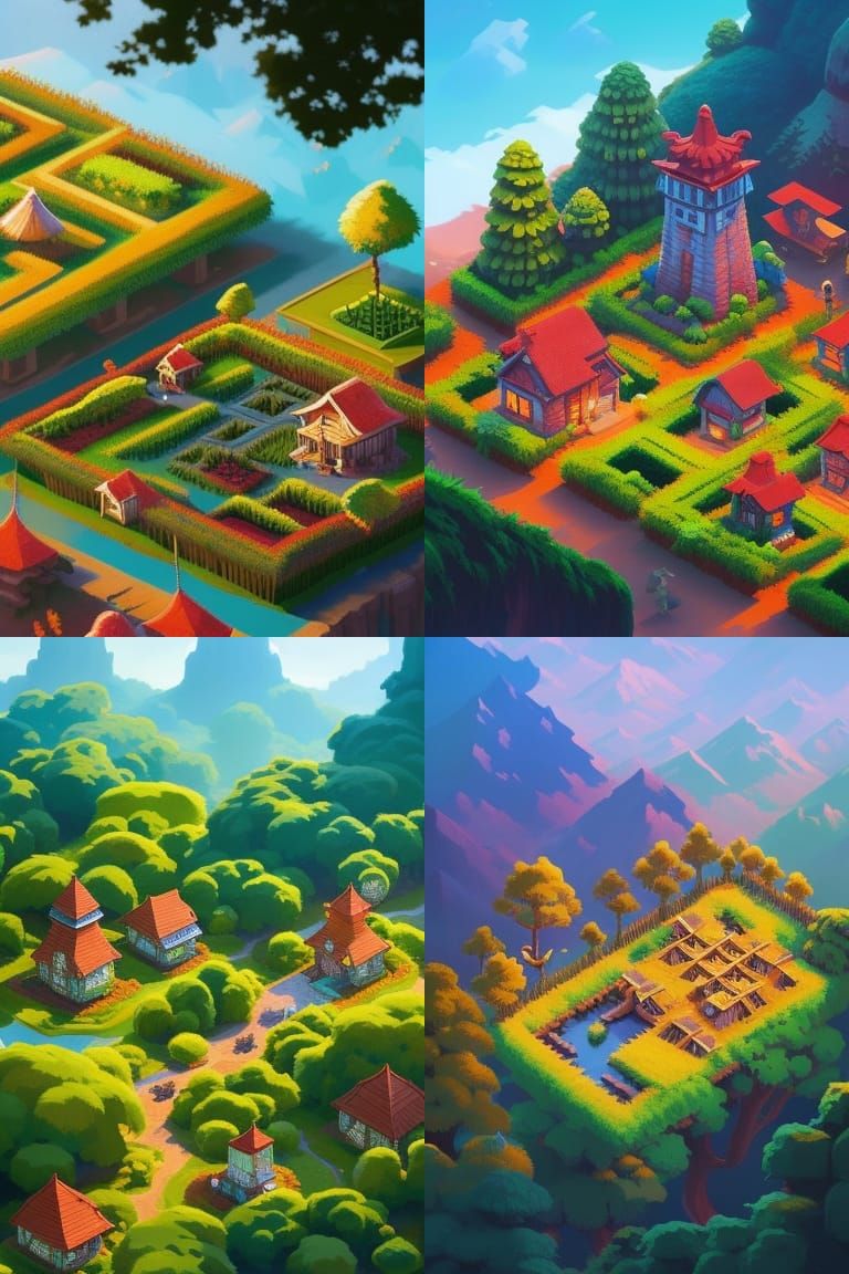 Isometric Forest Village Diorama with Acorn Critters