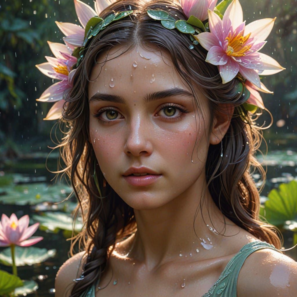 Ethereal Waterlily Dryad in Art Nouveau Style