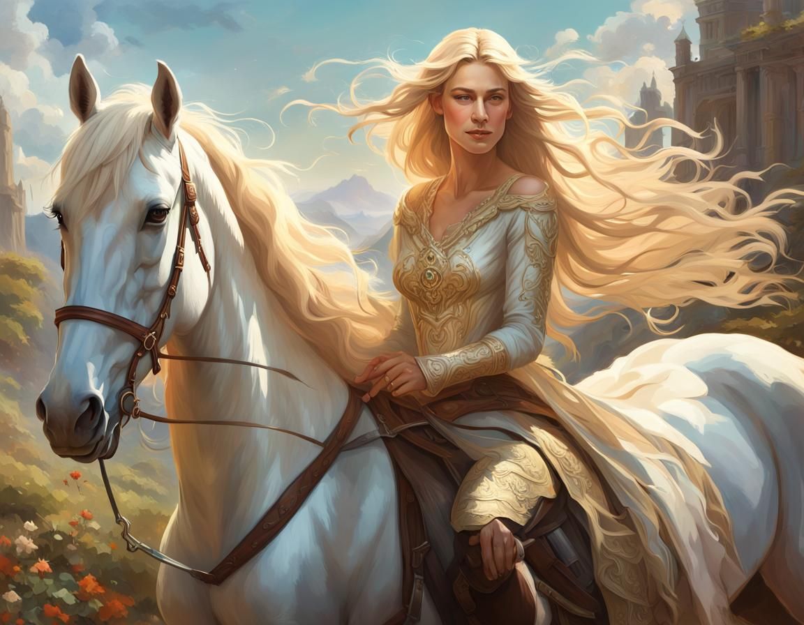Lady Godiva Portrait Riding White Horse