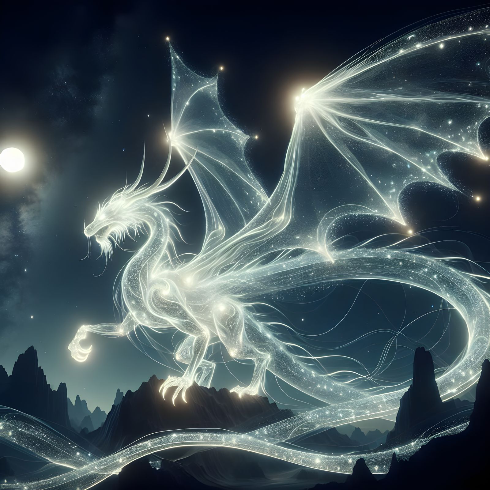 Luminous Dragon of Light Under a Starry Sky