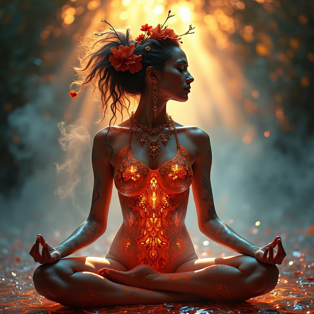 Ethereal Yoga: Fluidity in Molten Stained Glass