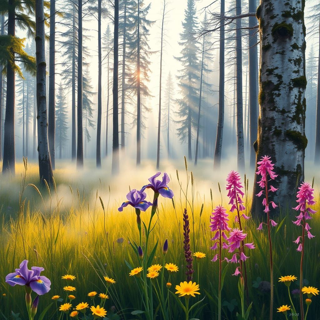 Siberian Taiga Blooms in Soft Dawn Light