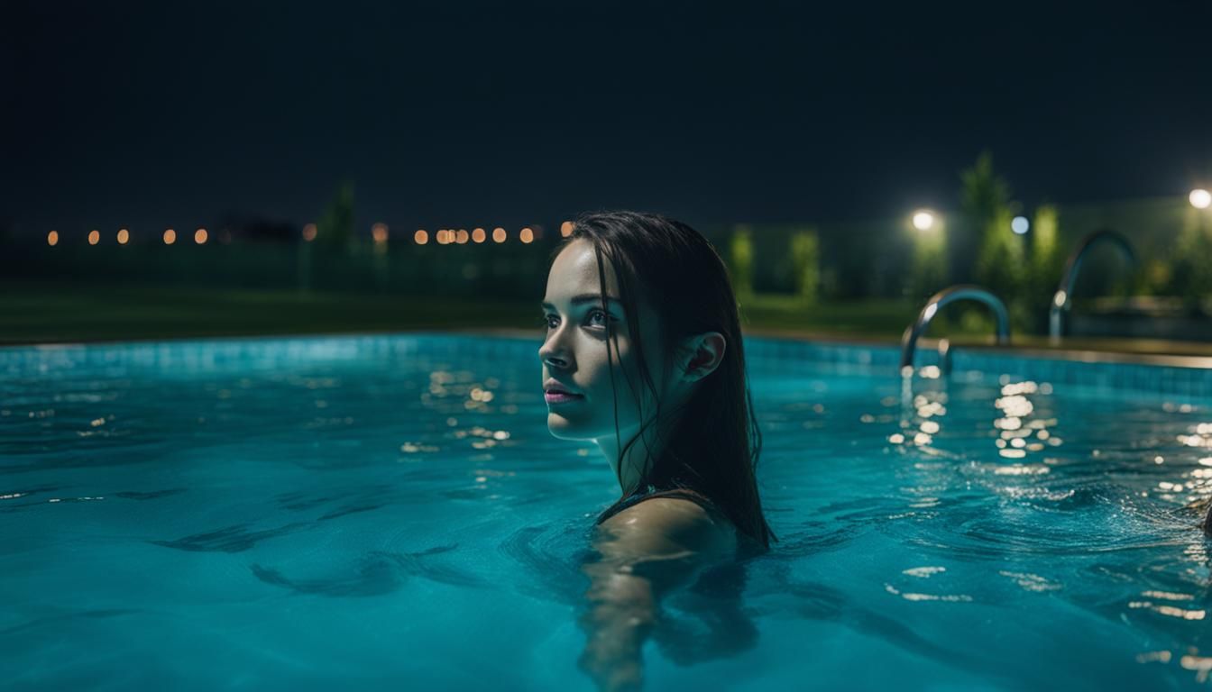 Nixie Kiss in Pool at Night