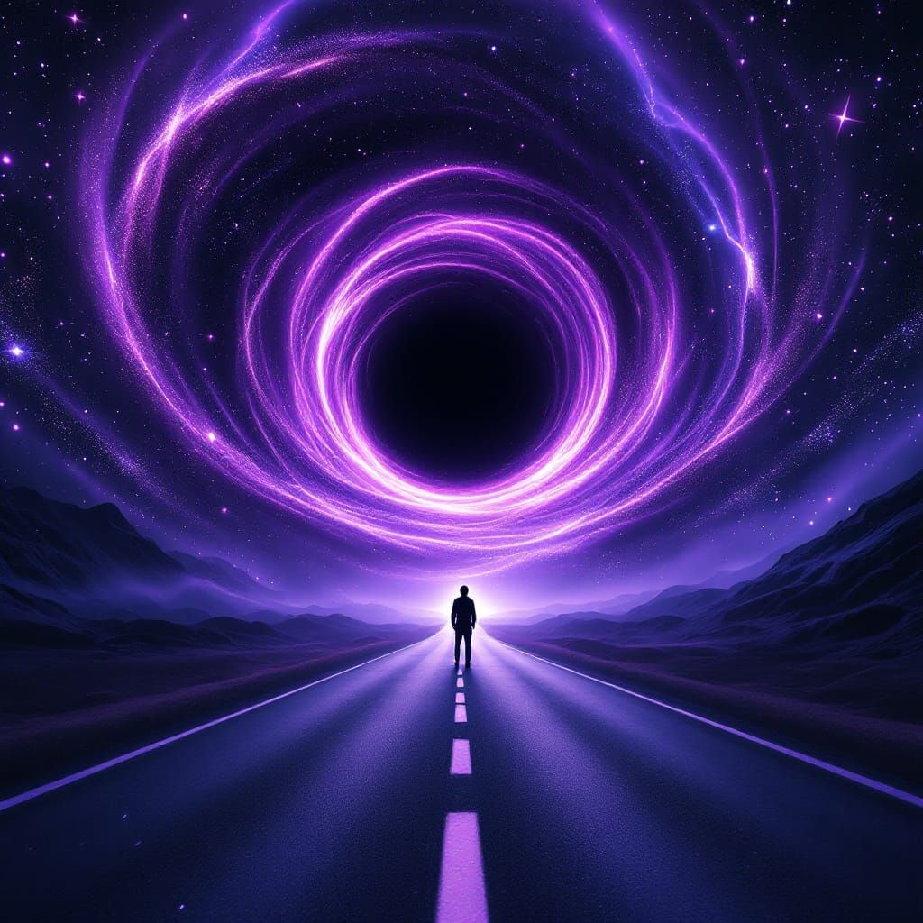 Cosmic Black Hole With Purple Magic and Spacetime Wraps