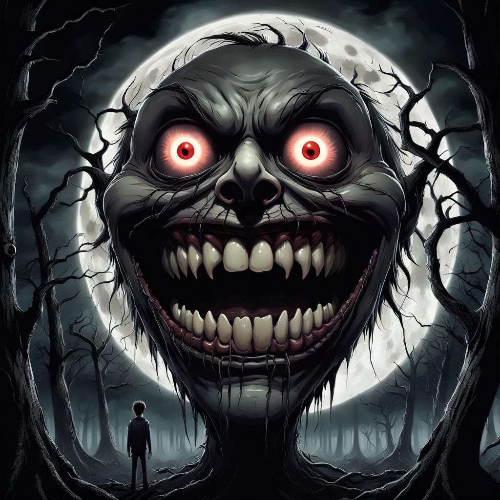 Creepy Moonlit Face in Digital Art Style