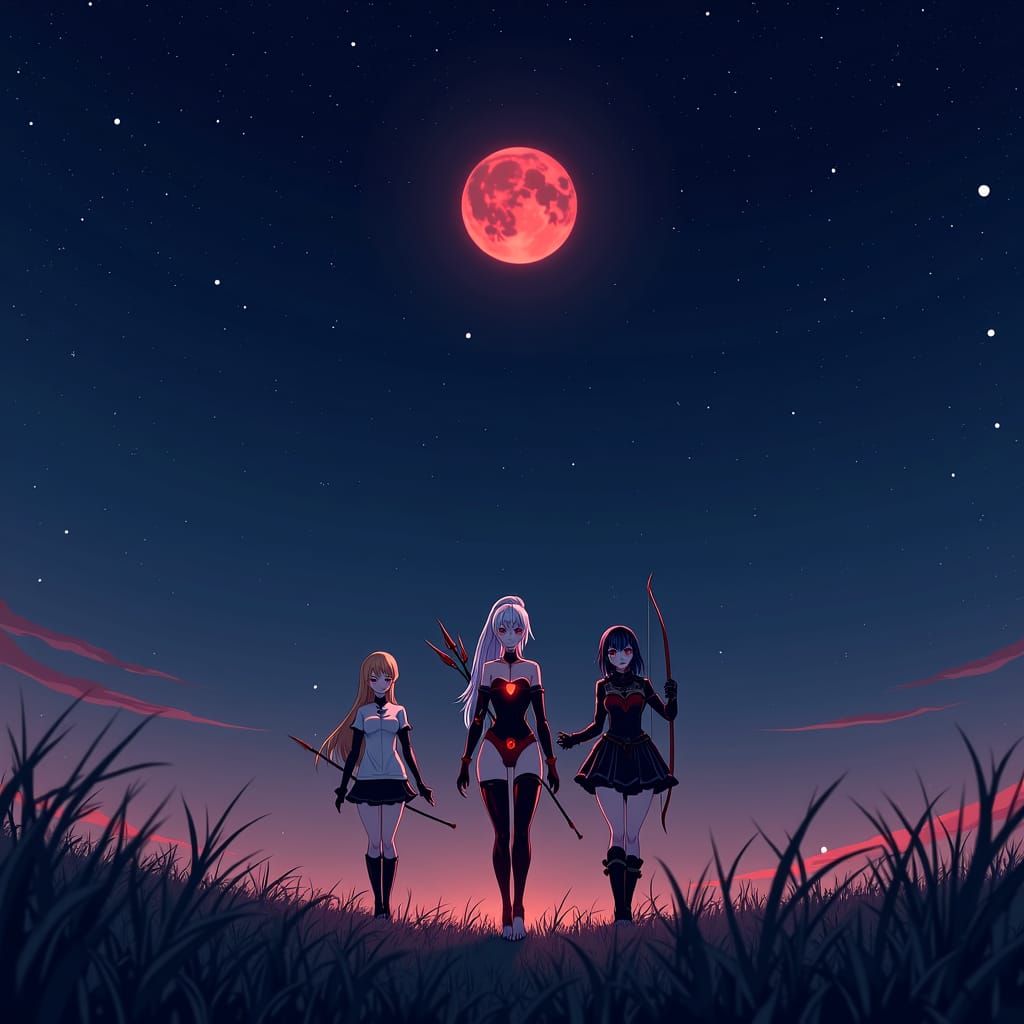 Anime Vampire and Companions in Starry Field