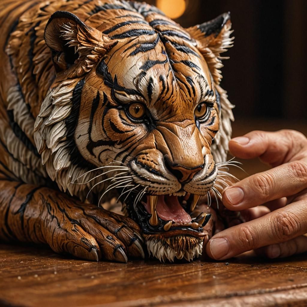 Miniature Tiger Bites Finger in Lavish Study