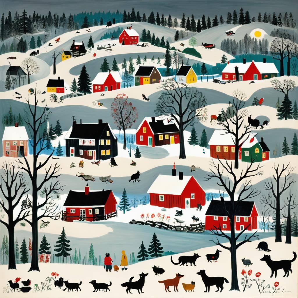 Grimdark Scene in Folk Art Style