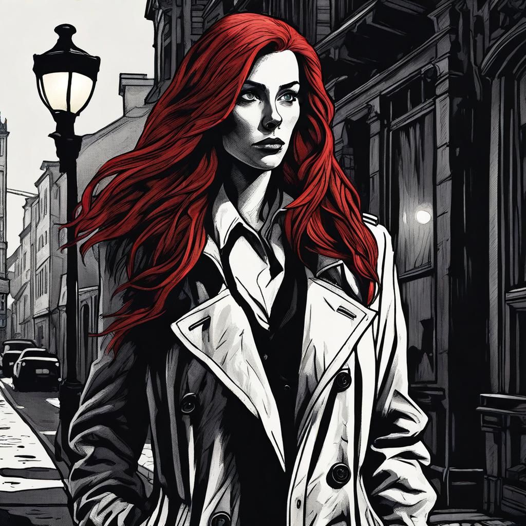 Red Haired Detective in Film Noir Impasto Painting