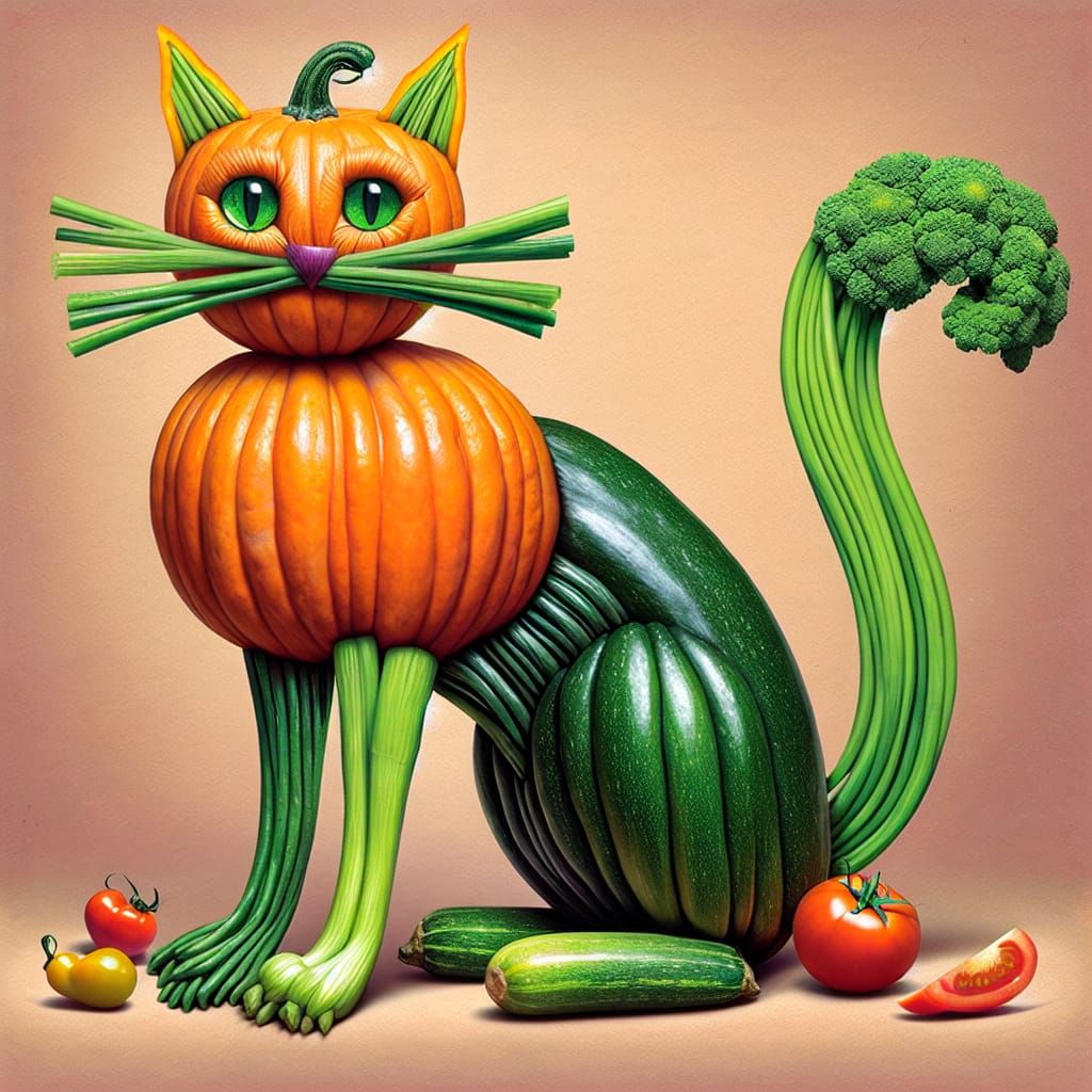 Vegetable Cat in Surrealist Style