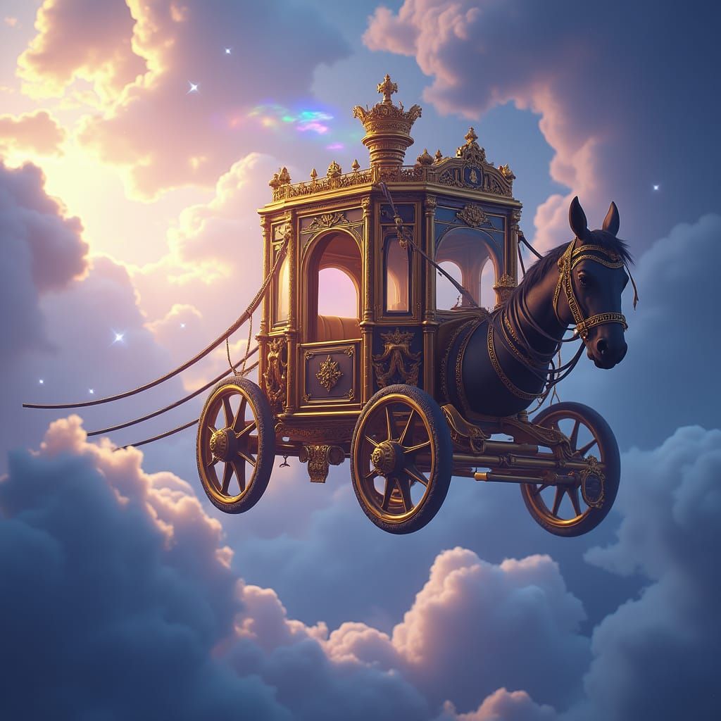 Flying Carriage Soaring Through Mystical Sky