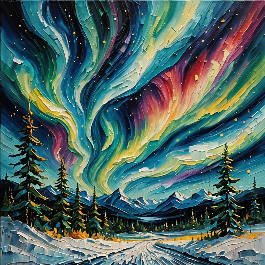 Dynamic Impasto Painting of the Northern Lights