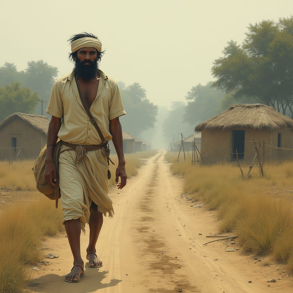 Weary Farmer Kishan Walks Away from His Rural Village