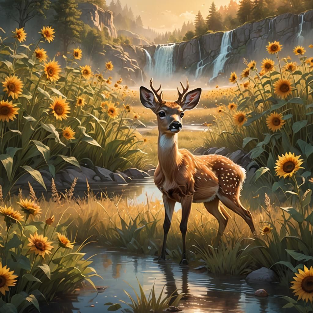 Deer Family Gathering: Whimsical Concept Art