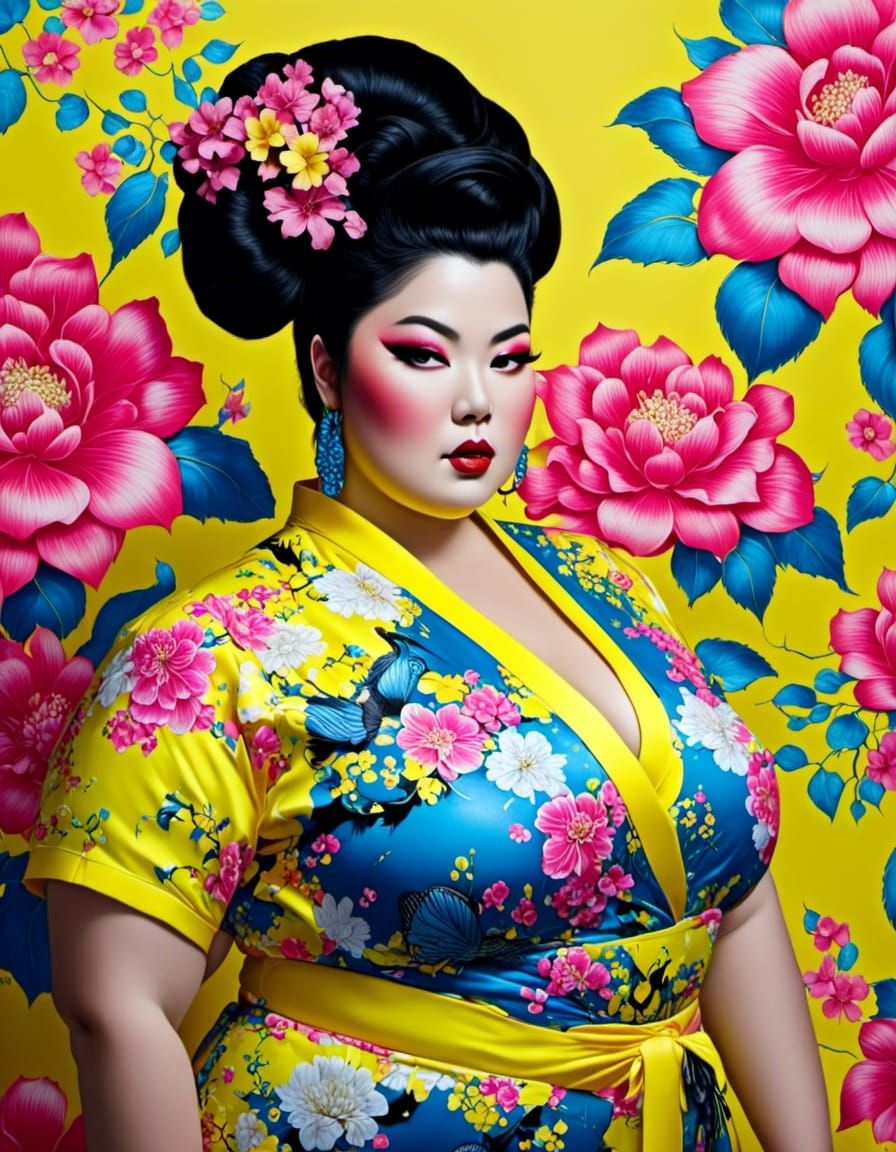 Geisha in Neon Zen Garden: 80s Style