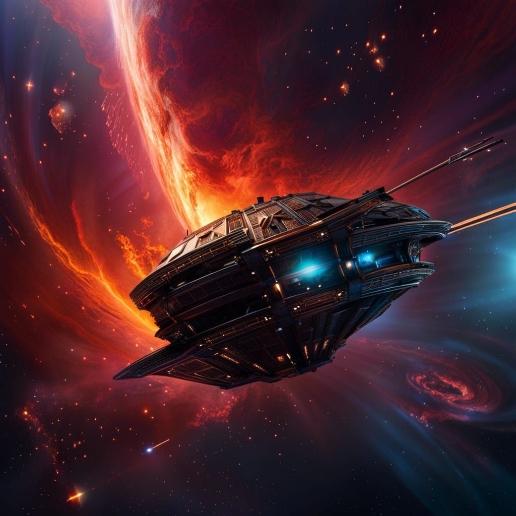 Gossamer Starship Soaring Through Nebula, Watercolor Style