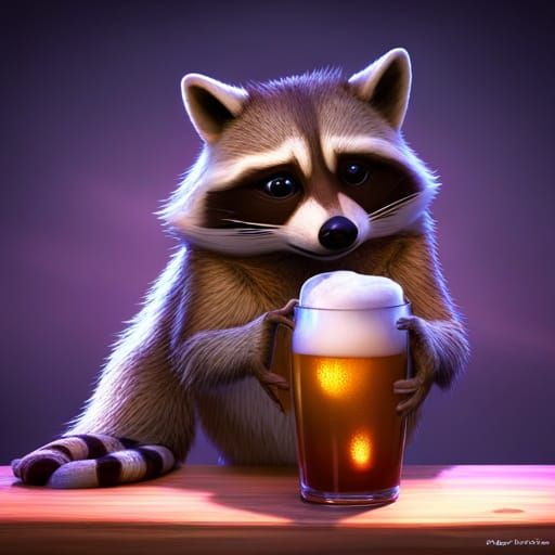 Raccoon Enjoys Beer: Photorealistic 3D Digital Art