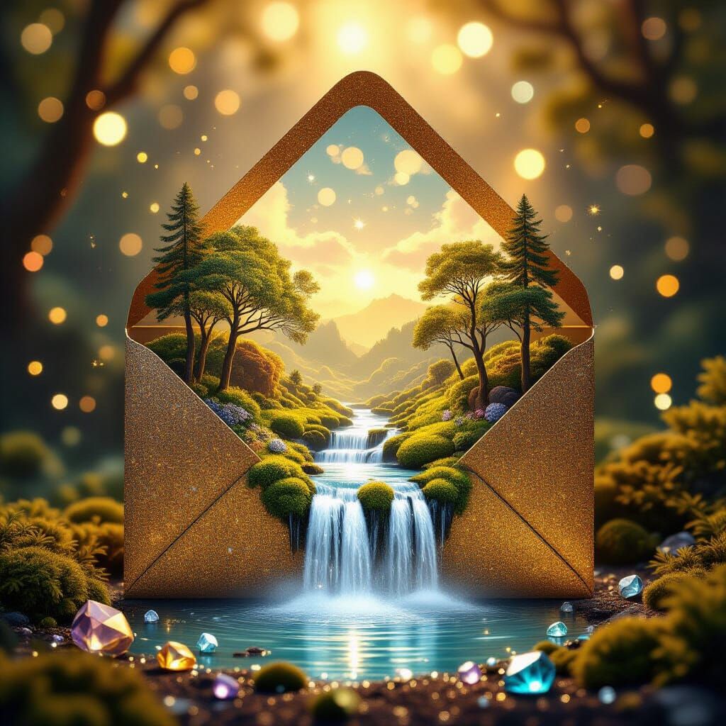 Golden Envelope Reveals Miniature Fantasy Landscape