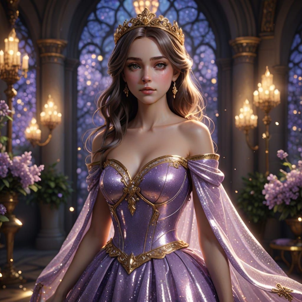 Lilac Princess in Glittery Castle, Anime Style