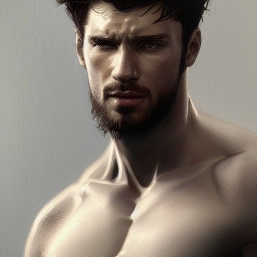 Hyperrealistic Portrait of Shirtless Man with Abs