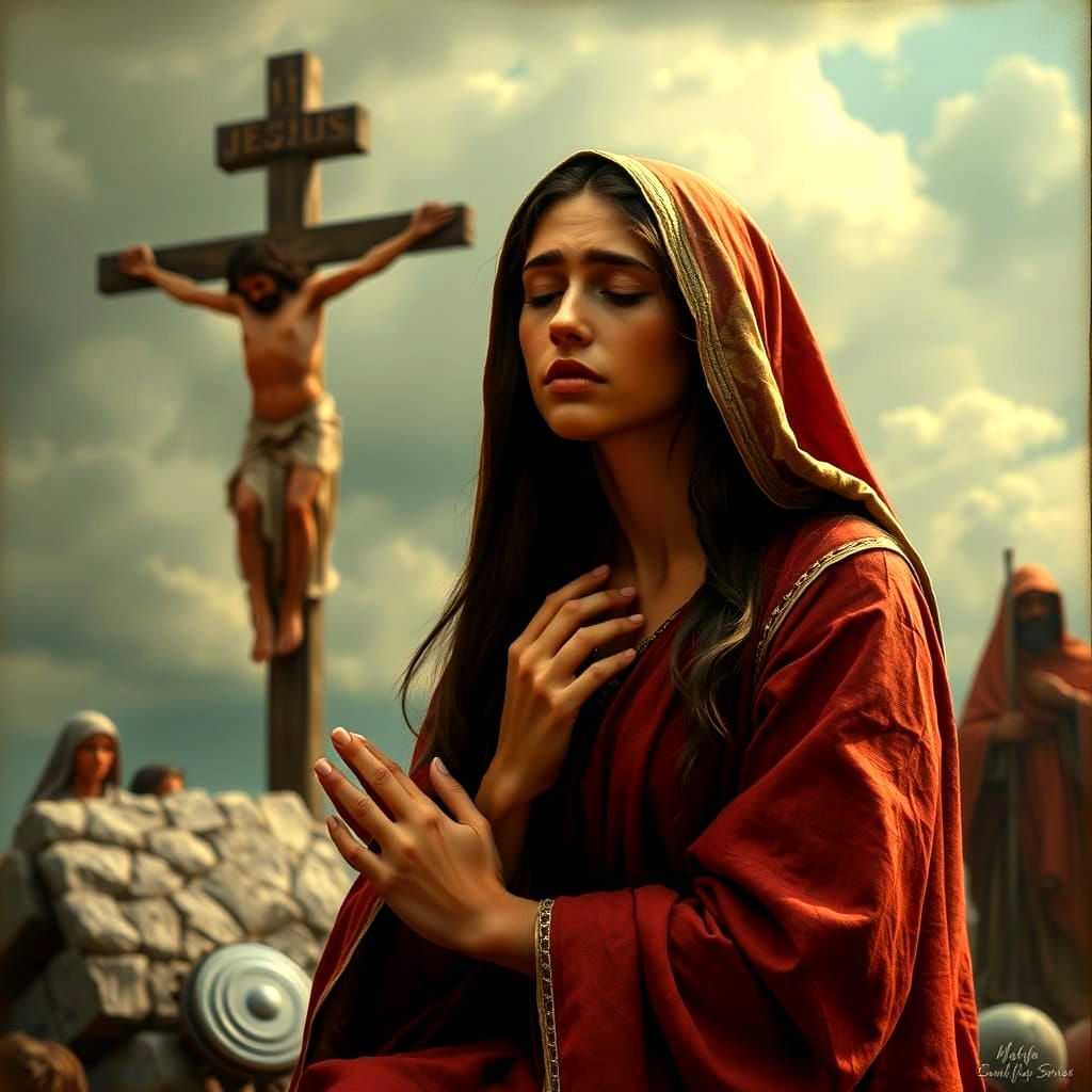 Mary Magdalene in Sorrowful Prayer at the Crucifixion
