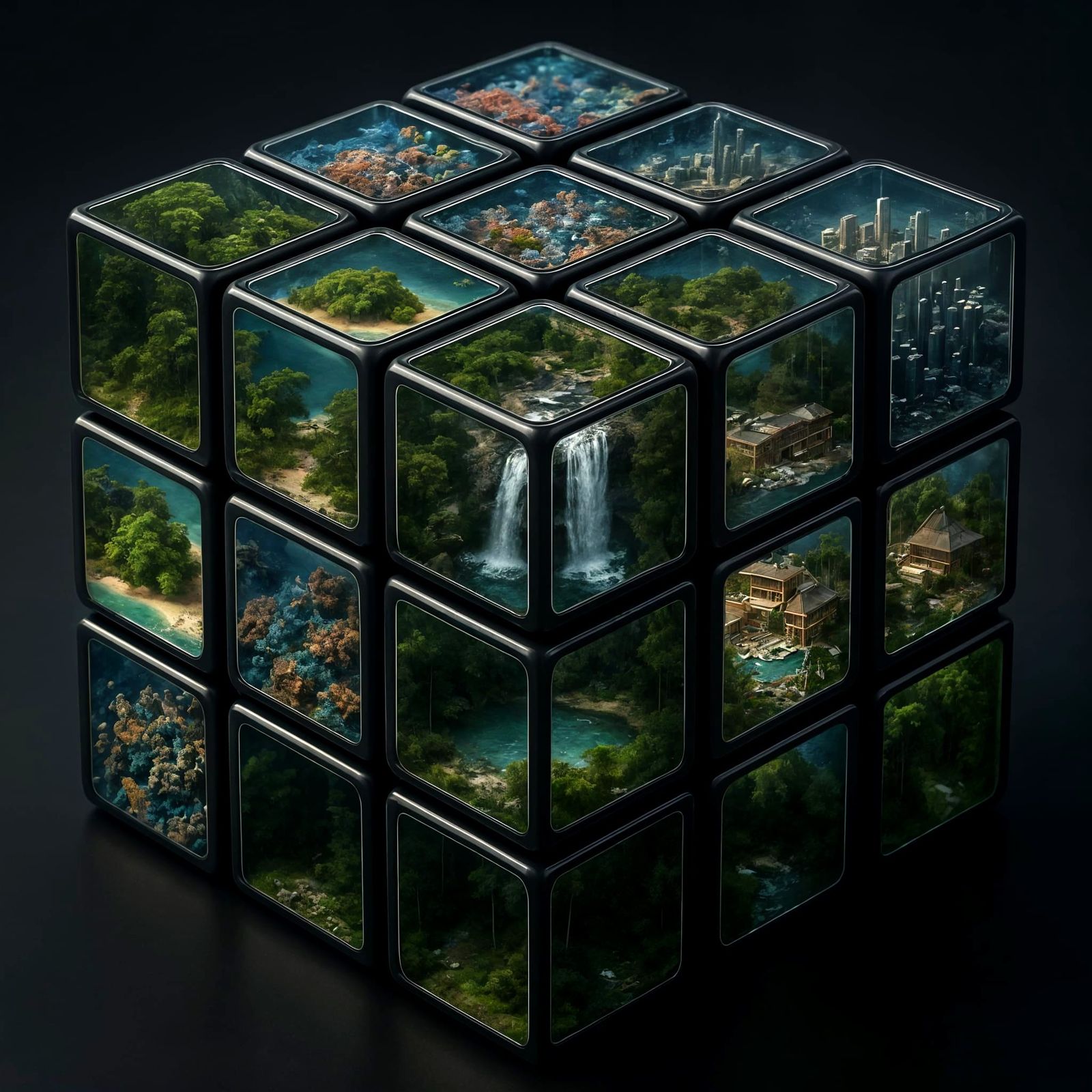 Detailed Rubik's Cube Reveals Miniature Worlds