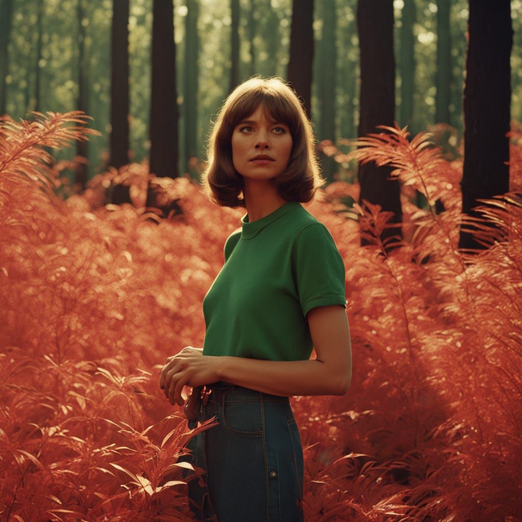1970s Woman in Forest at Golden Hour