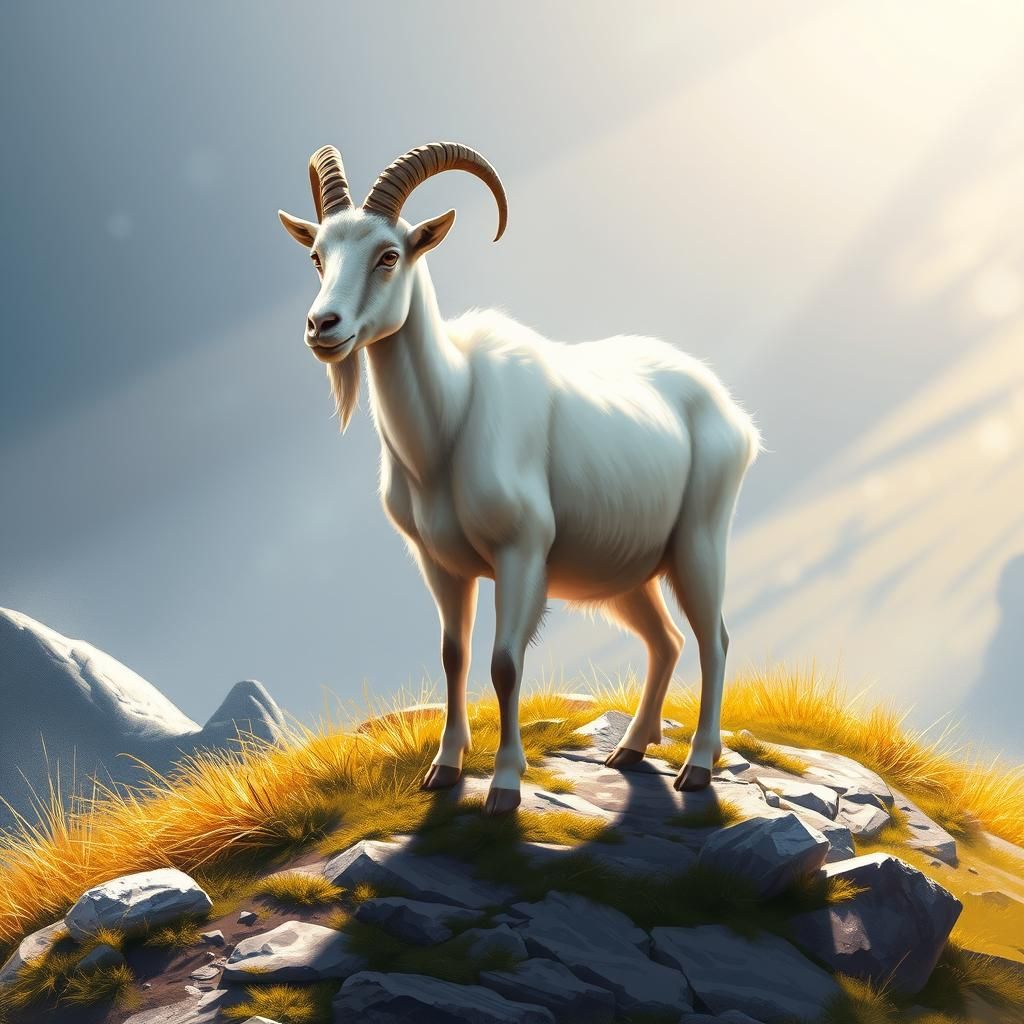 Mountain Goat on Mountain Path in Digital Art