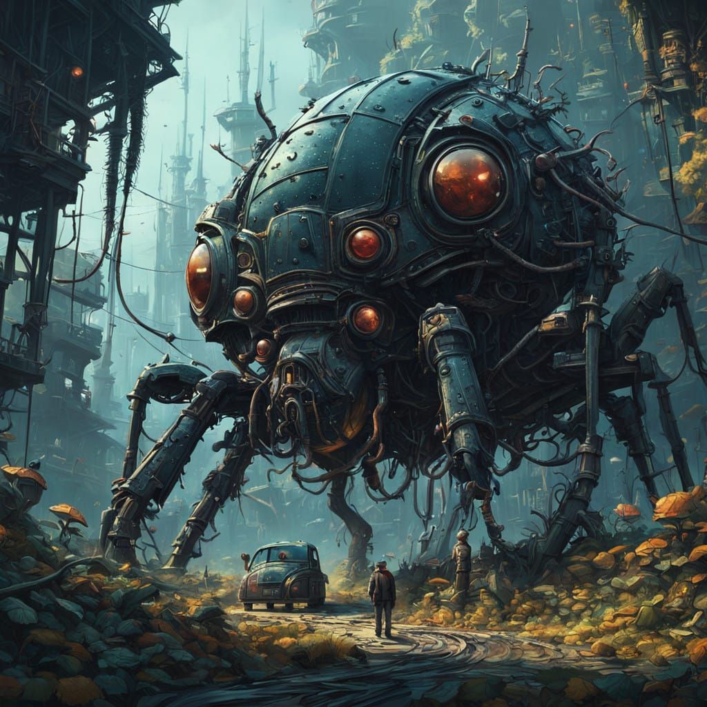 Surreal Landscape of Insects in Vibrant, Dreamlike Scene