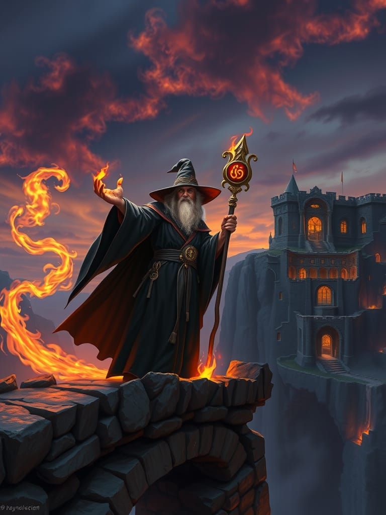 Flame Wizard Conjures Fire on Scorched Bridge