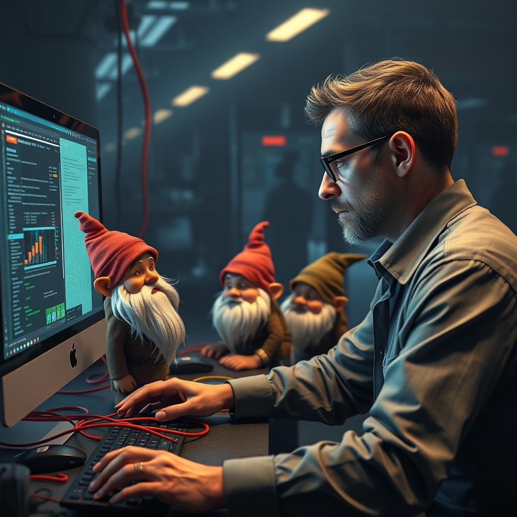 Fantastical Computer Workplace with Dwarves: Detailed Matte ...