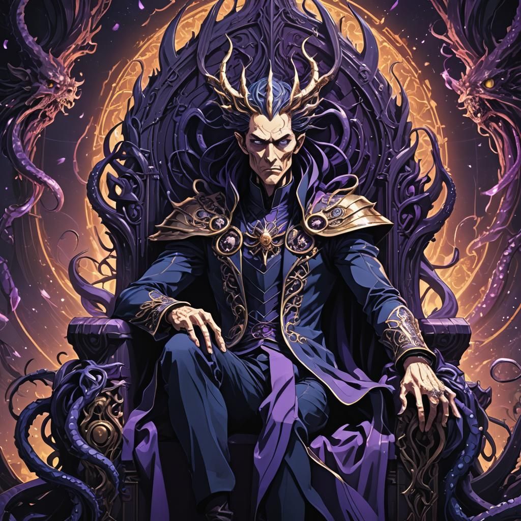 Eldritch King on Throne in Anime Style