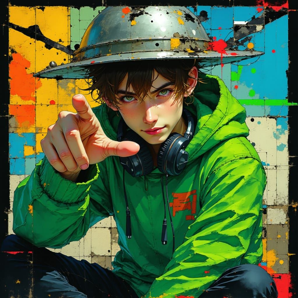 Anime Man with Cooking Pot Beanie and Sticker Hoodie