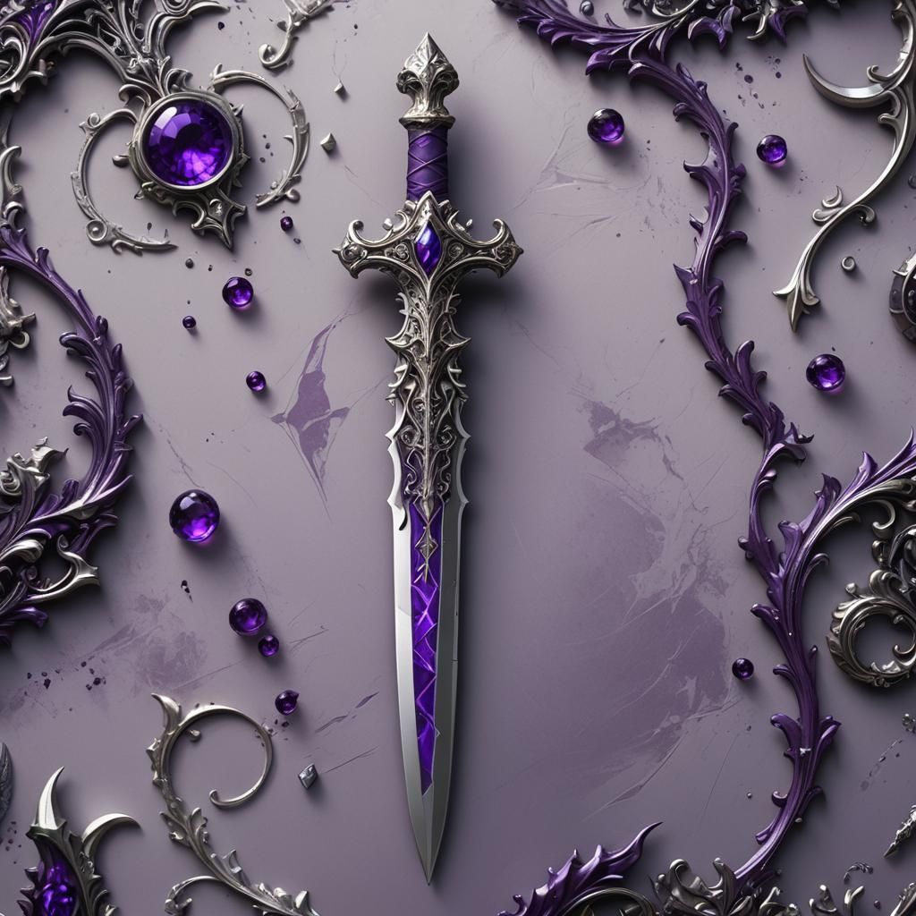 Ornate Silver Fantasy Dagger in Purple