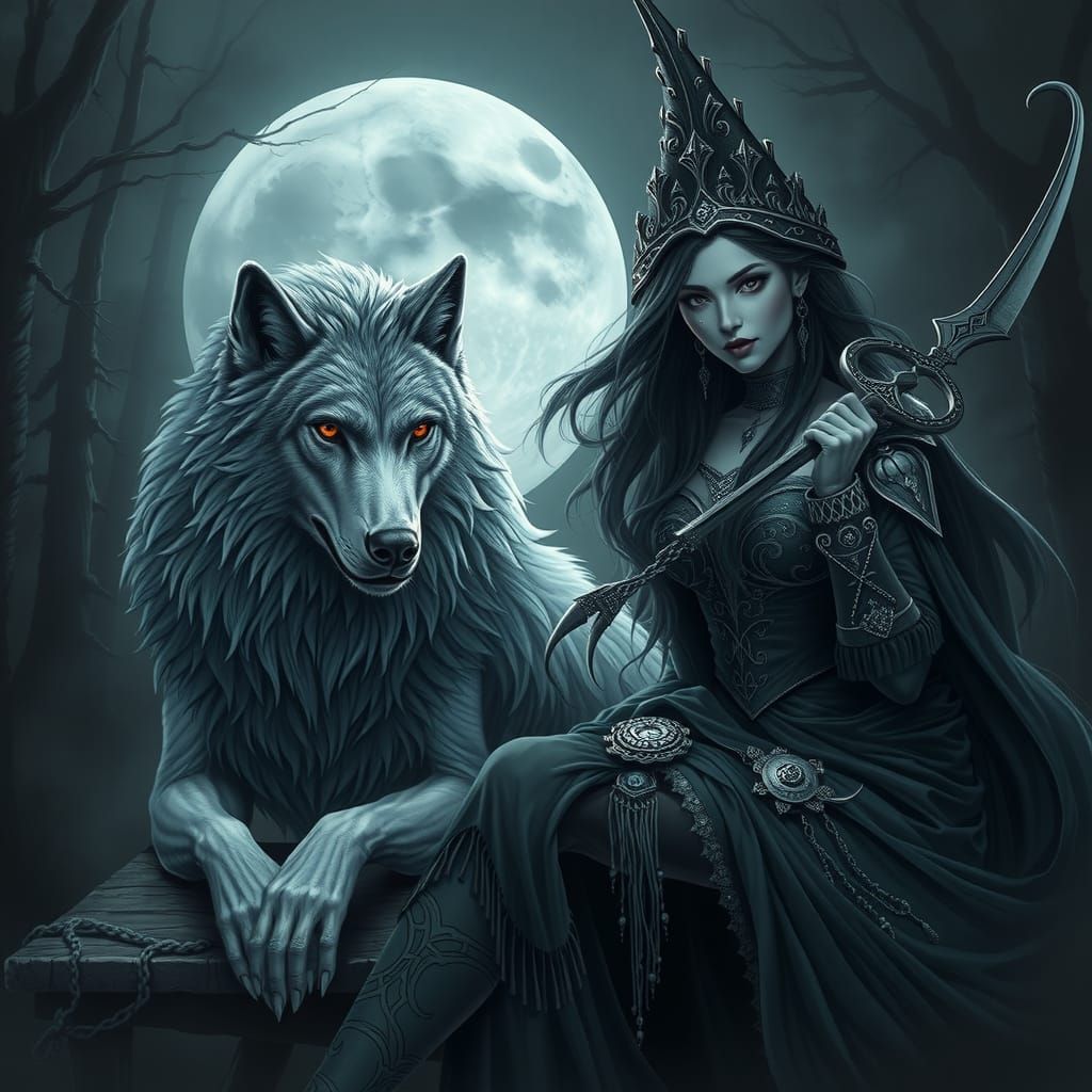 Wolf and Mistress: A Simple AI-Generated Image