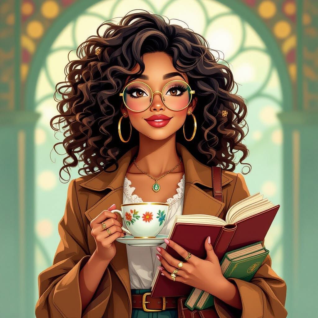 Whimsical Woman with Curly Hair and Funky Glasses