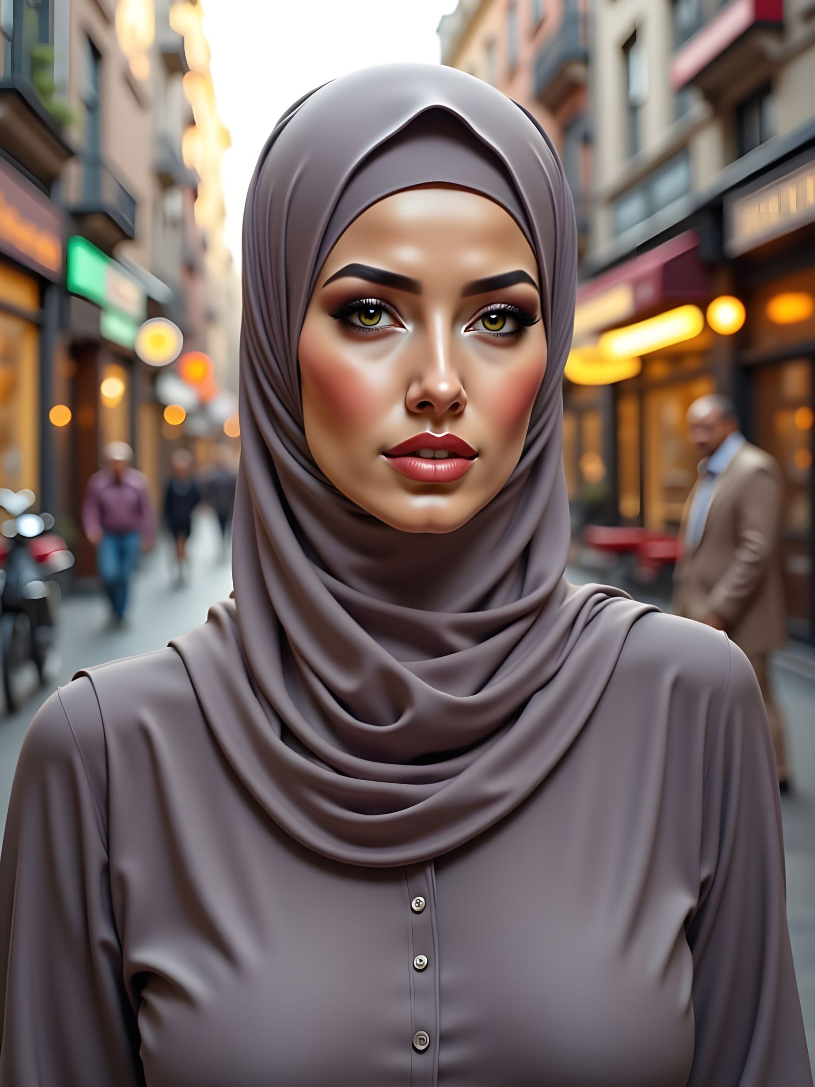 Serene Woman in Hijab Amidst Urban Scenery